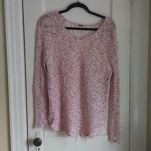Free People Pink & White Crochet Back Sweater